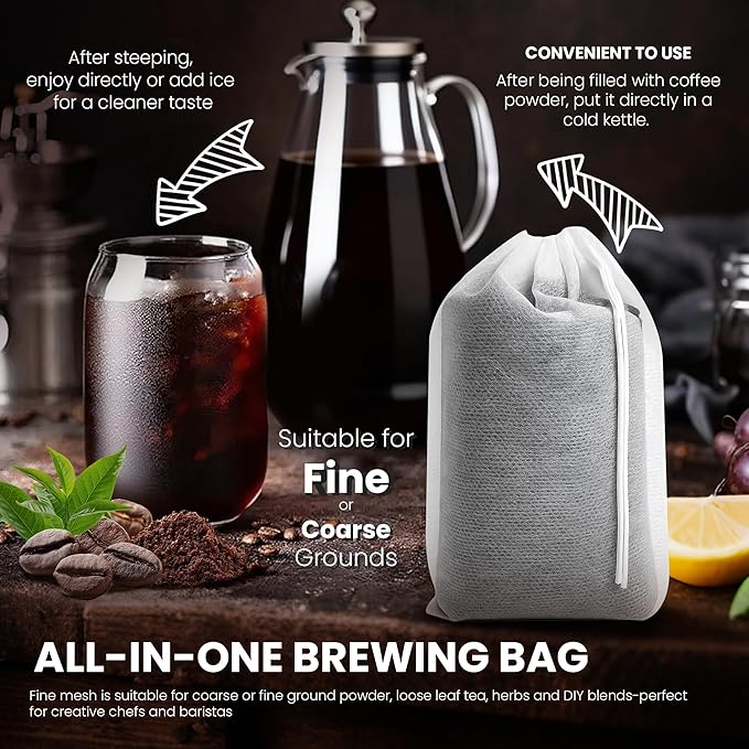 Cold Brew Bags, 8 * 12 Inch Fine Mesh Drawstring Pouches, Fits Mason Jars & - Image 4