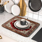 Giwawa Vintage Boho Dish Drying Mat Antique Tribal Rustic Red Floral Dish - Image 5