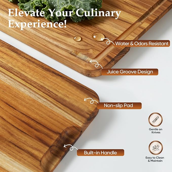 3 Pack Teak Cutting Board Set for Kitchen Wood Charcuterie Board - Image 4