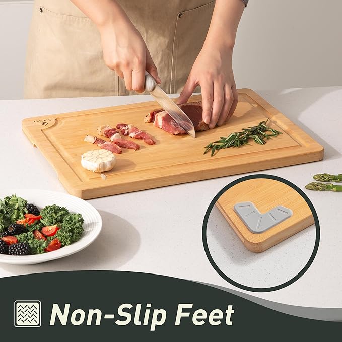 Bamboo Cutting Board Set Non Slip Feet - Image 5