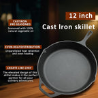 12 Inch Cast Iron Skillet, Pre-Seasoned Frying Pan - Image 3