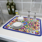 Mexican Talavera Dish Drying Mat Navy Blue Large Microfiber Dish Drain Pad - Image 6