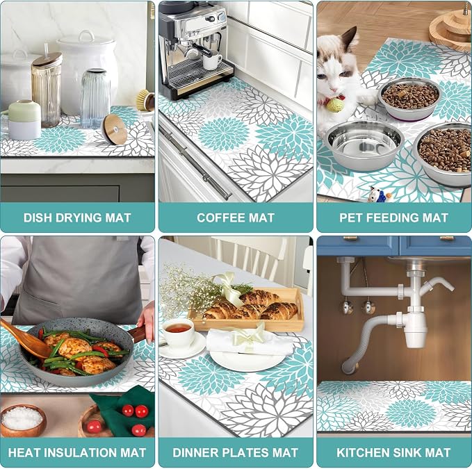 Findosom 2PCS 17" x 32" Dish Drying Mat & 24" x 5.5" Sink Splash Guard - Image 9