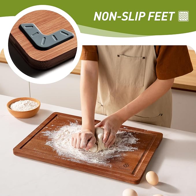 Bamboo Cutting Board Set Non Slip Feet Over Sink Father Day Dad Parents Papa - Image 2