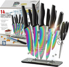 Marco Almond® Knife Block Set, 14-Piece Rainbow Color Stainless Steel Knife Sets by MarcoAlmond
