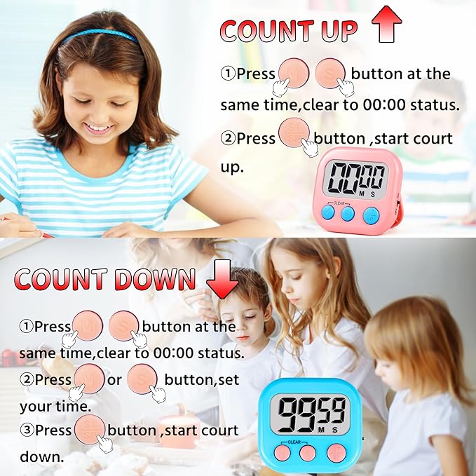 Timer for Kids Teachers Digital Kitchen Timers for Cooking Large Magnetic - Image 7