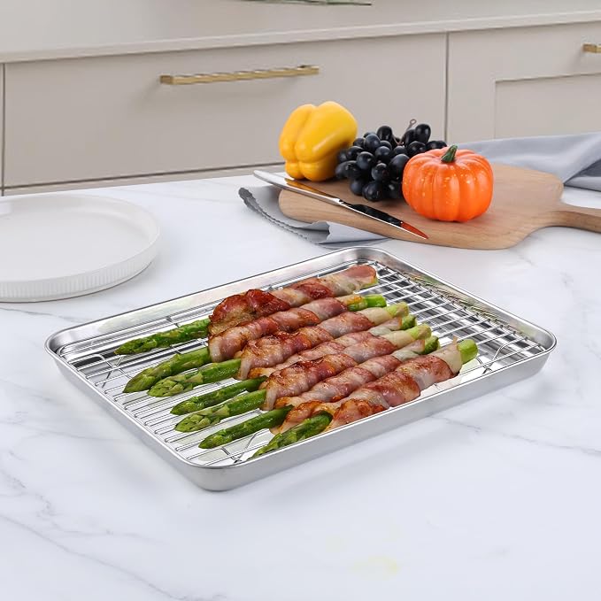 Homikit Quarter Sheet Pan with Rack Set, 9x13 Stainless Steel Baking Sheets - Image 3