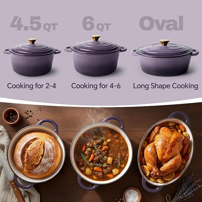 Vintage Style Oval Dutch Oven for Bread Baking, 4.5 Quart Non Stick Enameled - Image 3