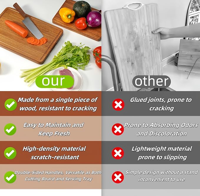 Solid Teak Wood Cutting Board One Piece Non Glued Thick Crack Resistant Wooden - Image 4