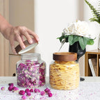 40 oz Glass Jars with Wooden Airtight Lid Herb Spice Canister Round Clear Glass - Image 4