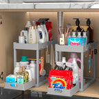 2PC Under Sink Organizer Rack 2 Tier Under Sliding Cabinet Basket Organizer by Pougny
