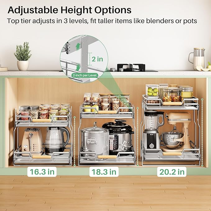 Pull out Cabinet Organizer, 2 Tiers 23"W X 21"D, Heavy Duty Smooth Sliding - Image 6