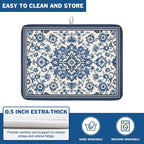 Blue Floral Dish Drying Mat for Kitchen Counter Vintage Flower Pattern - Image 4