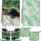 Bencailor 6 Pcs Marble Kitchen Decor Gold Pot Holders Oven Mitts 2 Dish Towels by Bencailor
