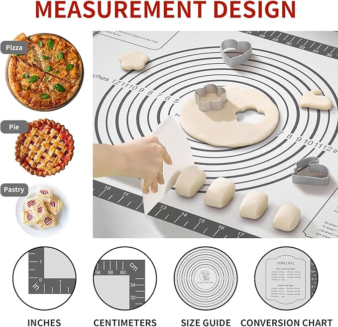 Non Stick Silicone Pastry Mat for Dough Rolling, Silicone Mat for Baking Pizza - Image 4