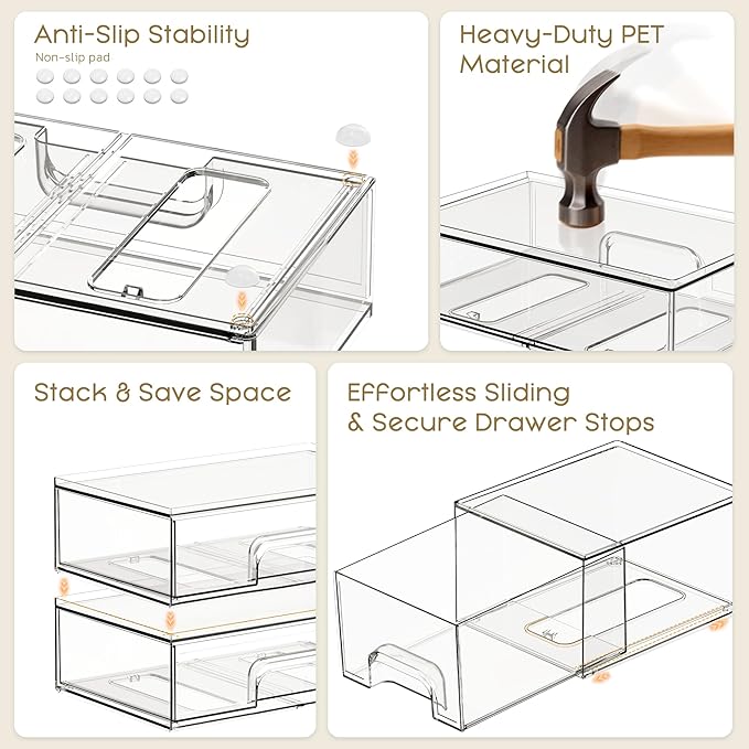 Criusia Stackable Storage Drawers, 6 Pack Clear Plastic Makeup & Bathroom - Image 5
