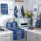 12 Pcs Farmhouse Kitchen Oven Mitts and Pot Holders Decor Sets 4 Blue Kitchen - Image 7