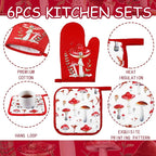 Bencailor 6 Pcs Mushroom Kitchen Towels Oven Mitts and Pot Holders Decorative - Image 5