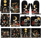 12 Pcs Black Witchy Kitchen Decor Set 4 Mushroom Kitchentowels 4 Absorbent by Bencailor