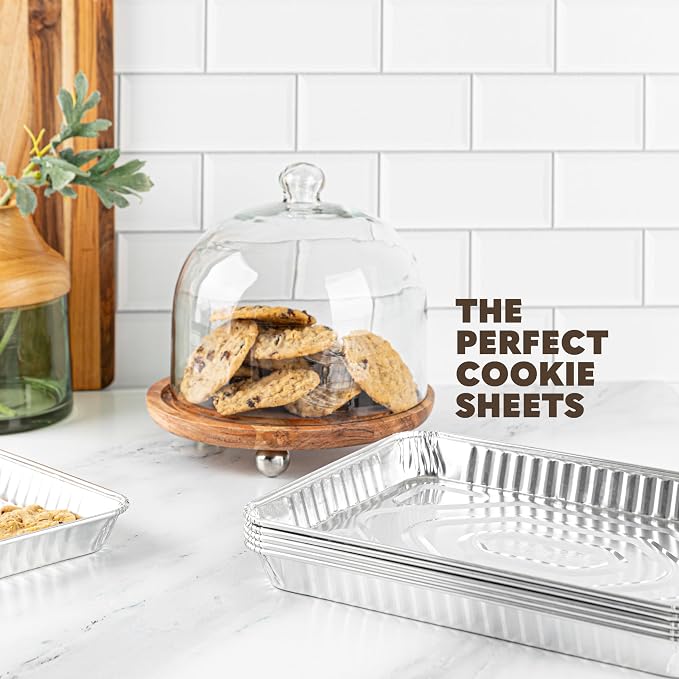 PLASTICPRO Aluminum Pans 10 Pack Disposable Cookie Sheets 9'' x 13'' Baking - Image 2