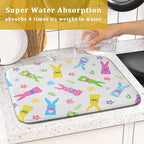 Easter Dish Drying Mat for Kitchen Counter Cute Bunny Floral Holiday Microfiber - Image 7