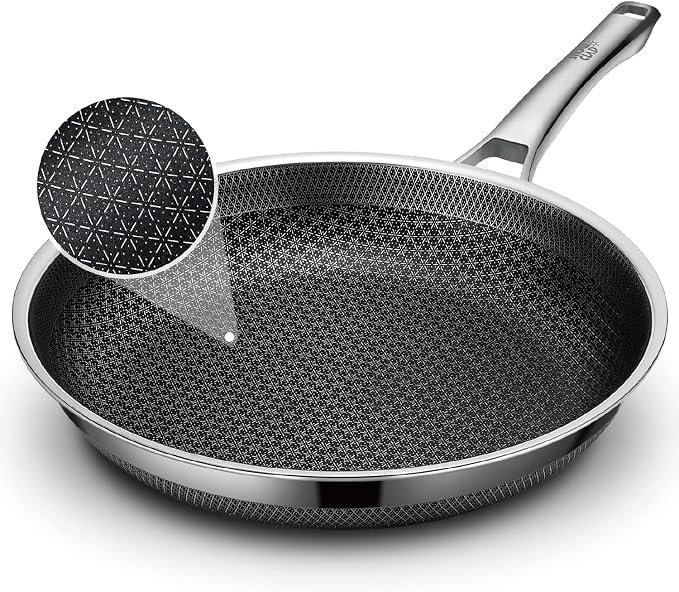 SNOWCLAD Frying Pan, 10 Inch Hybrid Non Stick Stainless Steel Skillets by SNOWCLAD