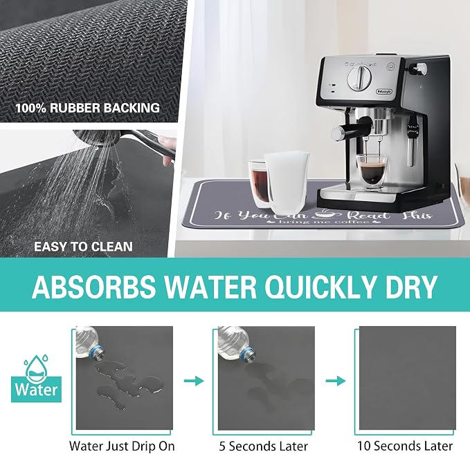 Coffee Bar Mat for Countertops 31.5inx17in, Absorbent Hide Stain Anti-Slip Cafe - Image 4