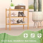 ROMGUAR CRAFT 3-Tier Bamboo Small Shoe Rack, Free Standing Wood Shoe Shelf - Image 4