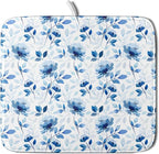 Blue Floral Dish Drying Mat 16x18 inch Flower Leaves Dish Rack Pad Microfiber by Giwawa