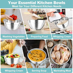 TeamFar Mixing Bowls Set, 4.5/3/1.5/1/0.7 QT Stainless Steel Nesting Salad Bowls - Image 4