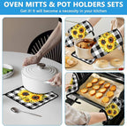 Sunflower Oven Mitts and Pot Holders Sets Heat Resistant 4Pcs Black White - Image 6