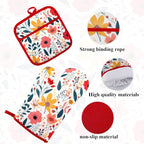 4 Pcs Kitchen Stuff, Wild Floral Kitchen Oven Mitts, Pot Holders Sets - Image 3