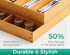 Bamboo Kitchen Drawer Organizer Set of 2, Stackable 15" x 6" Wood Silverware - Image 2
