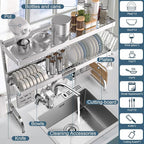 Over The Sink Dish Drying Rack, 3 Tier Adjustable Length Full Stainless Steel - Image 3