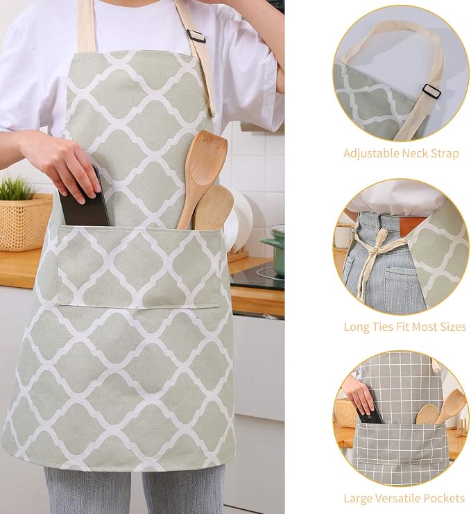 Tosewever 2 Pieces Cotton Linen Waterproof Bib Kitchen Apron - Image 4