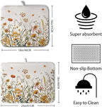 Fall Floral Dish Drying Mat for Kitchen Counter Autumn Burnt Orange Wild - Image 2