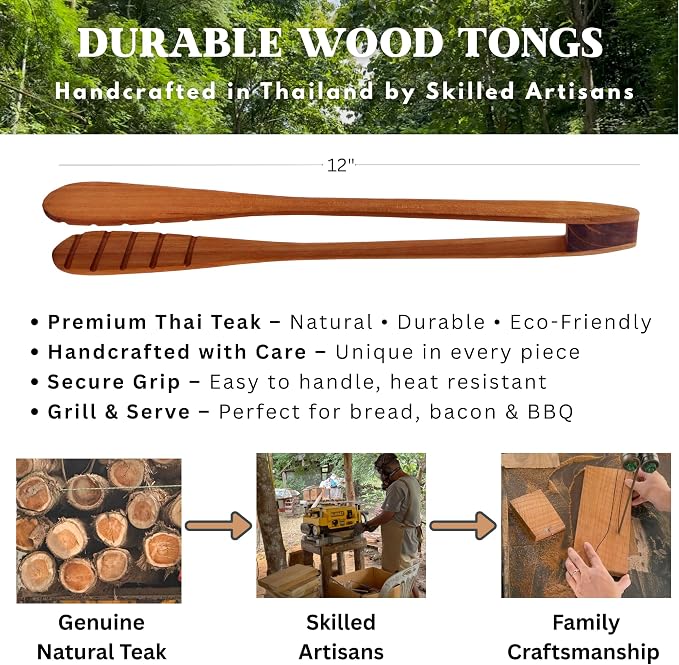Teak Wood Toast Tongs – 12 Inches Long Wooden Toaster Tongs - Image 7
