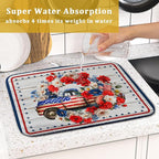 American Flag Dish Drainer Mat Flowers Absorbent Dish Rack Pad - Image 7