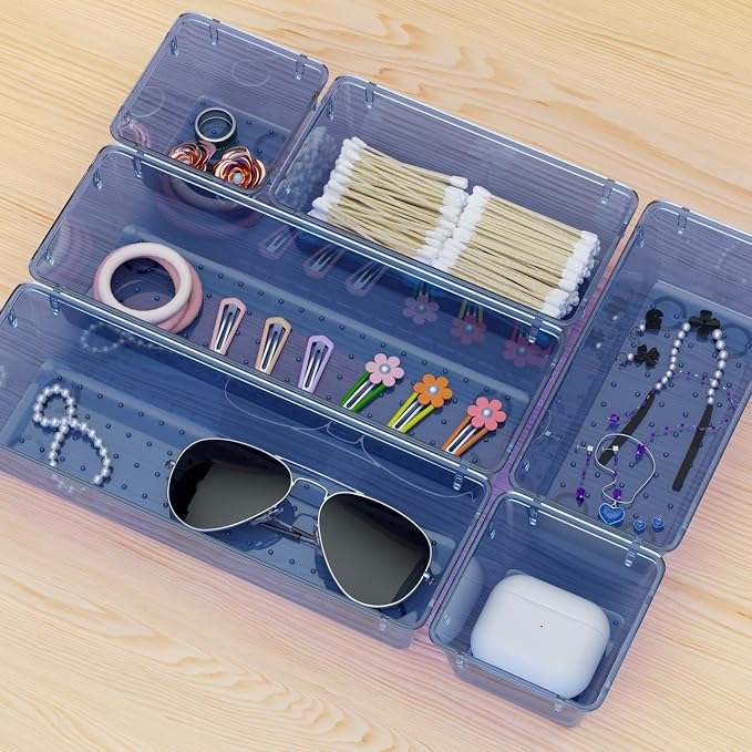 WOWBOX 9 Pack Clear Drawer Organizer Set, Acrylic Drawer Storage Trays - Image 7