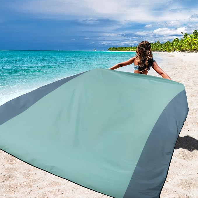 WIWIGO Beach Blanket Waterproof Sandproof Beach Mat 79" X 83"/10'x9'for 2-8 - Image 4