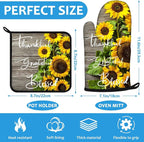 Sunflower Wood Grain Oven Mitts and Pot Holders Sets Heat Resistant 4Pcs - Image 2