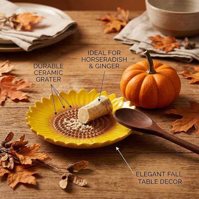Sunflower-Shaped 2pcs Ceramic Grater Plate & Spoon Rest - Image 2