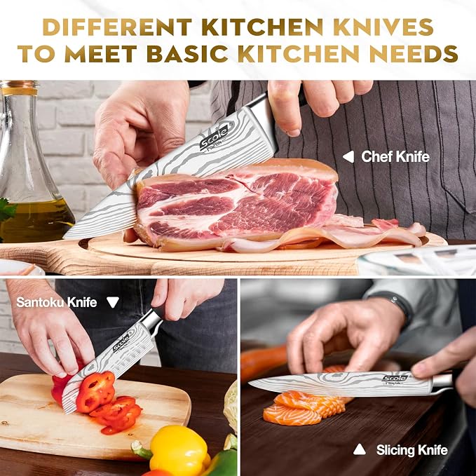 SCOLE® Chef Knife Ultra Sharp Kitchen Knife Set 7-Piece, Premium German 1.4116 - Image 4