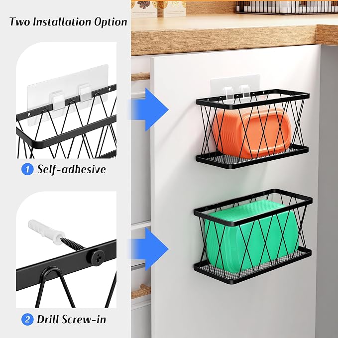 BasicForm 4 Pack Metal Kitchen Inside Cabinet Door Organizer, Adhesive Lid - Image 6