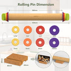 Rolling Pin with Thickness Rings and Pastry Baking Mat, 13.6" Adjustable Wooden - Image 9