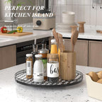 18" Black and White Kitchen Lazy Susan Turntable, Round Checkered Decorative - Image 2