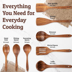 PriorityChef Wooden Spoons for Cooking, Premium 8pc Teak Wood Utensil Set - Image 4