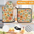 Boho Floral Oven Mitts and Pot Holders Sets 4Pcs, Extra Long Oven Gloves - Image 2