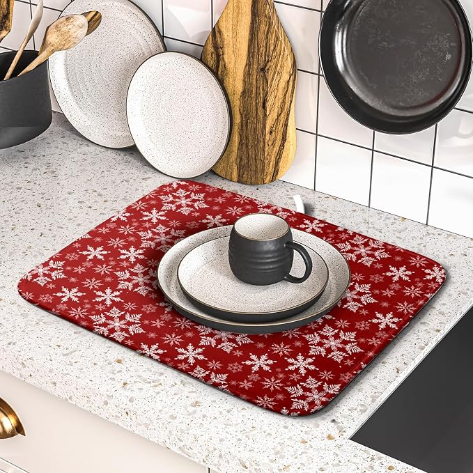 Christmas Dish Drying Mat for Kitchen Counter 18x16 Inch Xmas Snowflake Drying - Image 2