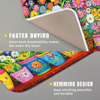 Colorful Floral Dish Drying Mat 16 X 18 Black Spring Flowers Absorbent - Image 3